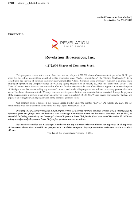 Revelation Biosciences Inc IPO prospectus (as of February 11, 2026)