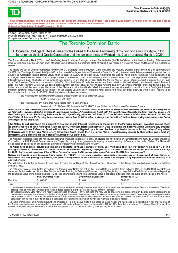 道明银行美股招股说明书(2026-02-11版)