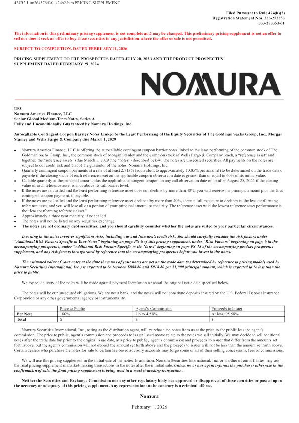 野村控股美股招股说明书(2026-02-11版)