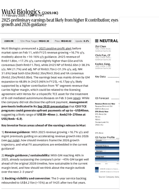 Yàomíng Shēngwù (2269.HK) 2025 nián nián shì diàn yǔ jì néng gāo yú R bùmén gòngxiàn zēngjiā；guānzhù dìngdān zhēngzhǎng jí 2026 nián zhǐnzhǐ