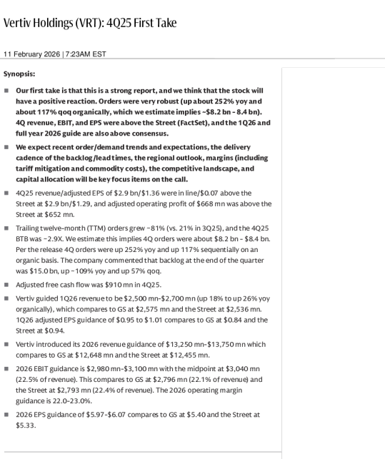 Vertiv控股（VRT）：2025年第四季度初步解读