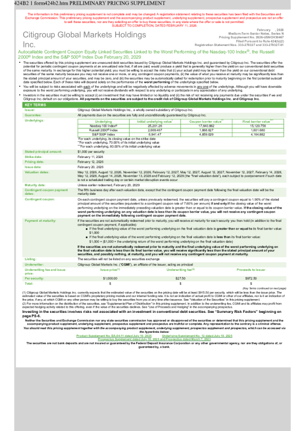 花旗集团美股招股说明书(2026-02-12版)