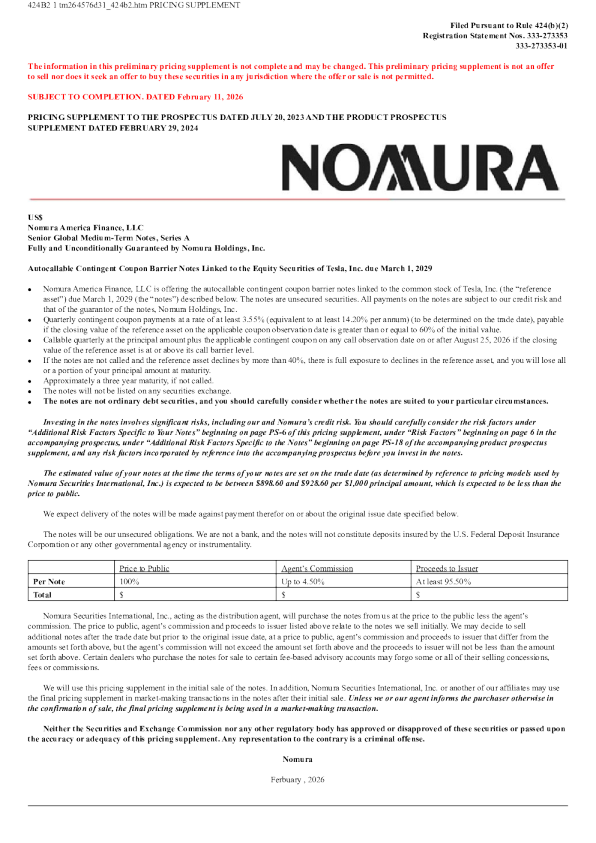 野村控股美股招股说明书(2026-02-12版)