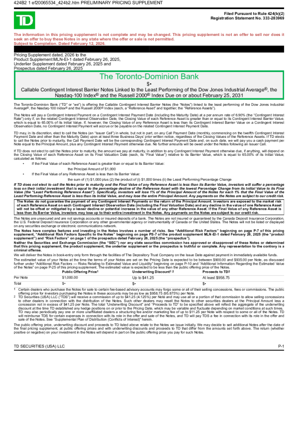 道明银行美股招股说明书(2026-02-12版)