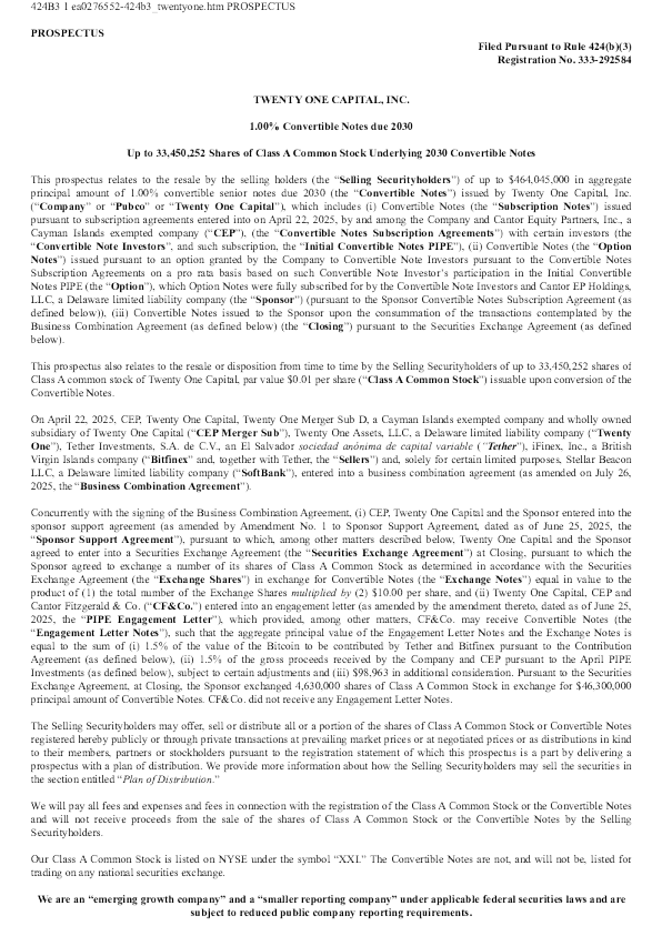 Twenty One Capital Inc-A美股招股说明书(2026-02-12版)