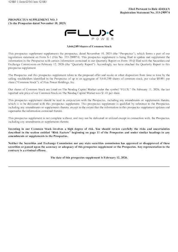 Flux Power Holdings Inc. American Stock Offering Prospectus (Version as of 2026-02-12)