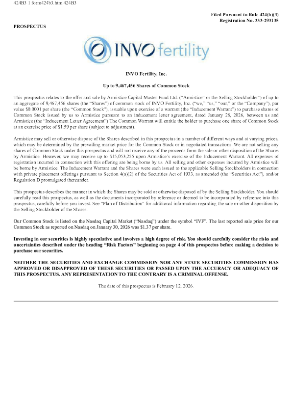 INVO Fertility Inc美股招股说明书（2026年2月12日版）