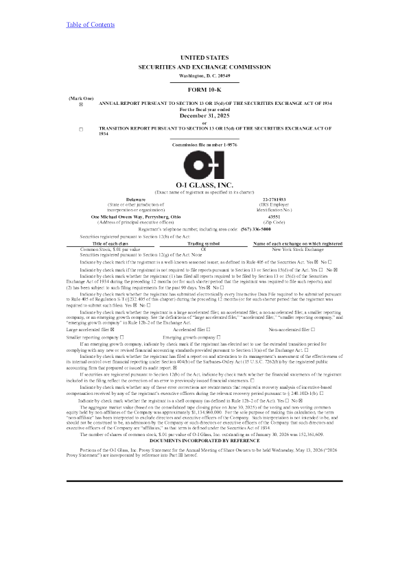 欧文斯伊利诺斯玻璃 2025年度报告