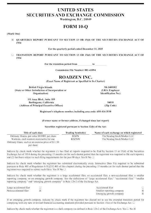 Roadzen Inc 2026年季度报告