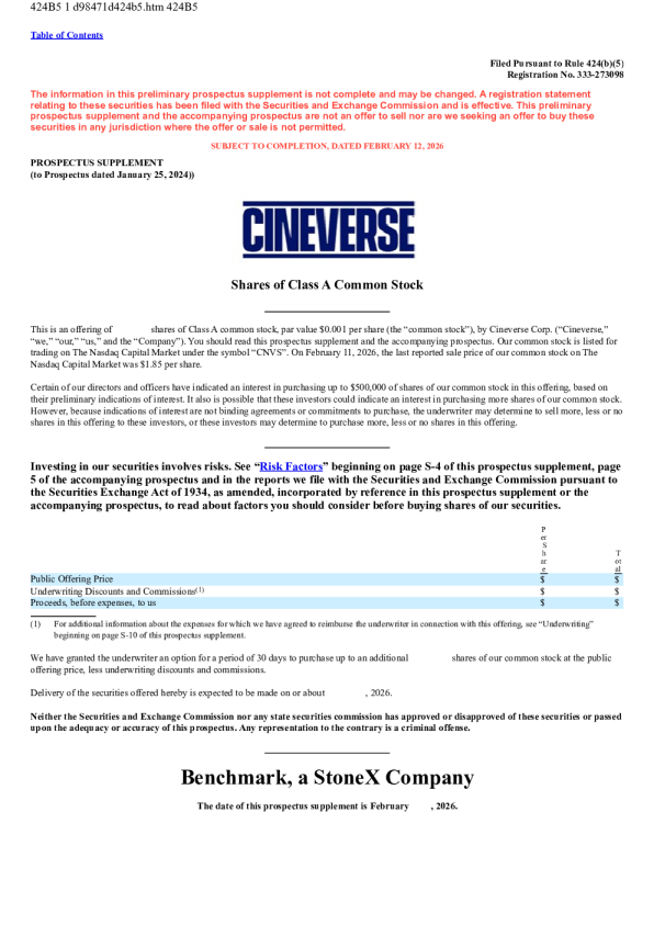 Cineverse Corp-美国股市招股说明书（2026年2月12日版）