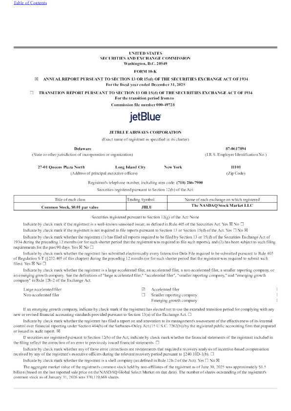 捷蓝航空 2025年度报告