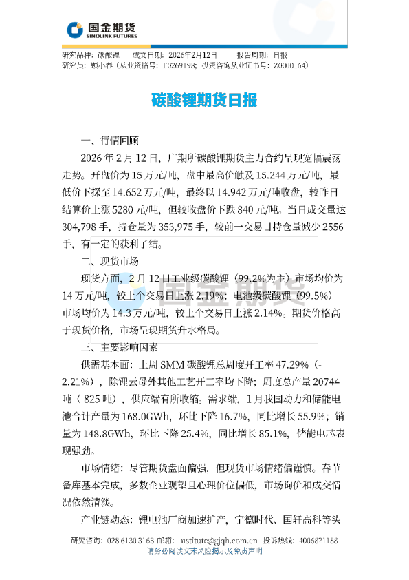 碳酸锂期货日报