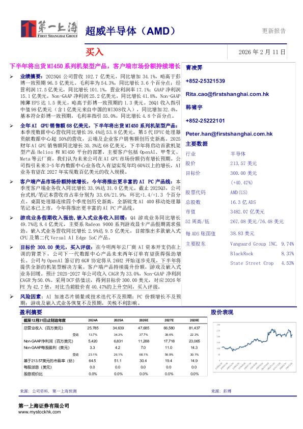 超威半导体：下半年将出货MI450系列机架型产品，客户端市场份额持续增长