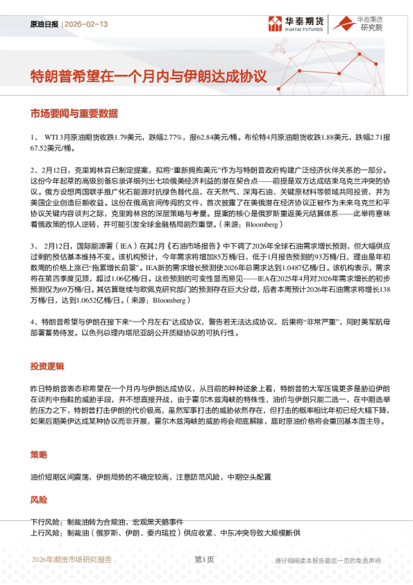 原油日报:特朗普希望在一个月内与伊朗达成协议