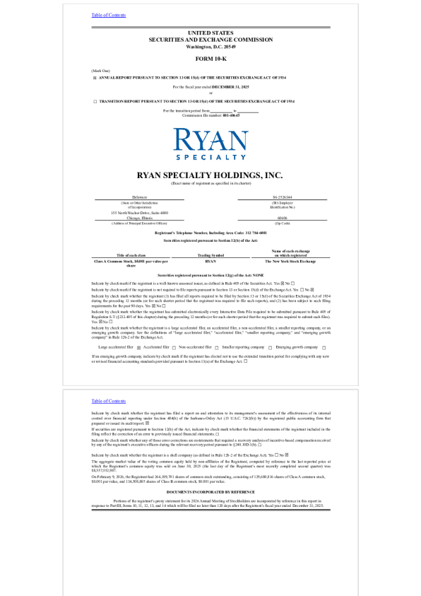 Ryan Specialty Holdings Inc-A 2025年度报告