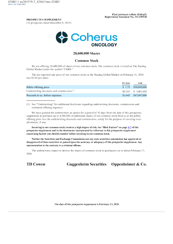 Coherus Oncology Inc American Stock Offering Prospectus (Version as of February 13, 2026)