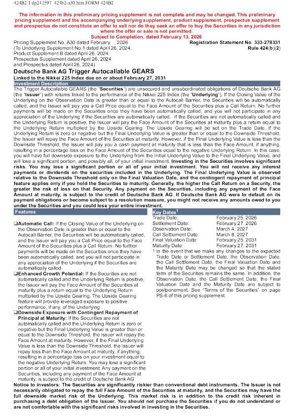 德意志银行美股招股说明书(2026-02-13版)