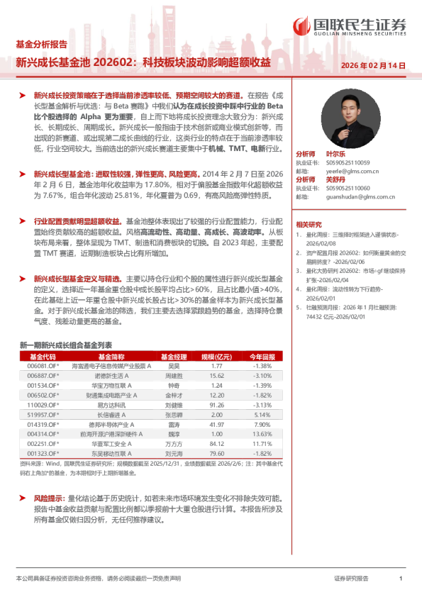 新兴成长基金池202602：科技板块波动影响超额收益