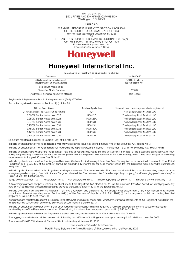 霍尼韦尔 2025年度报告
