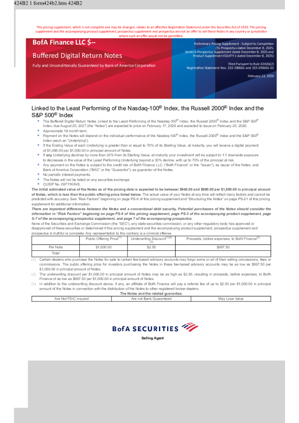 美国银行美股招股说明书(2026-02-17版)