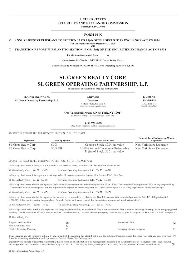 SL Green Realty Corp 2025年度报告
