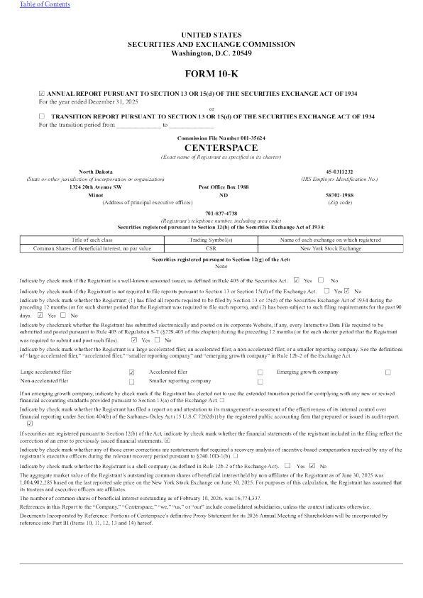 Centerspace 2025年度报告