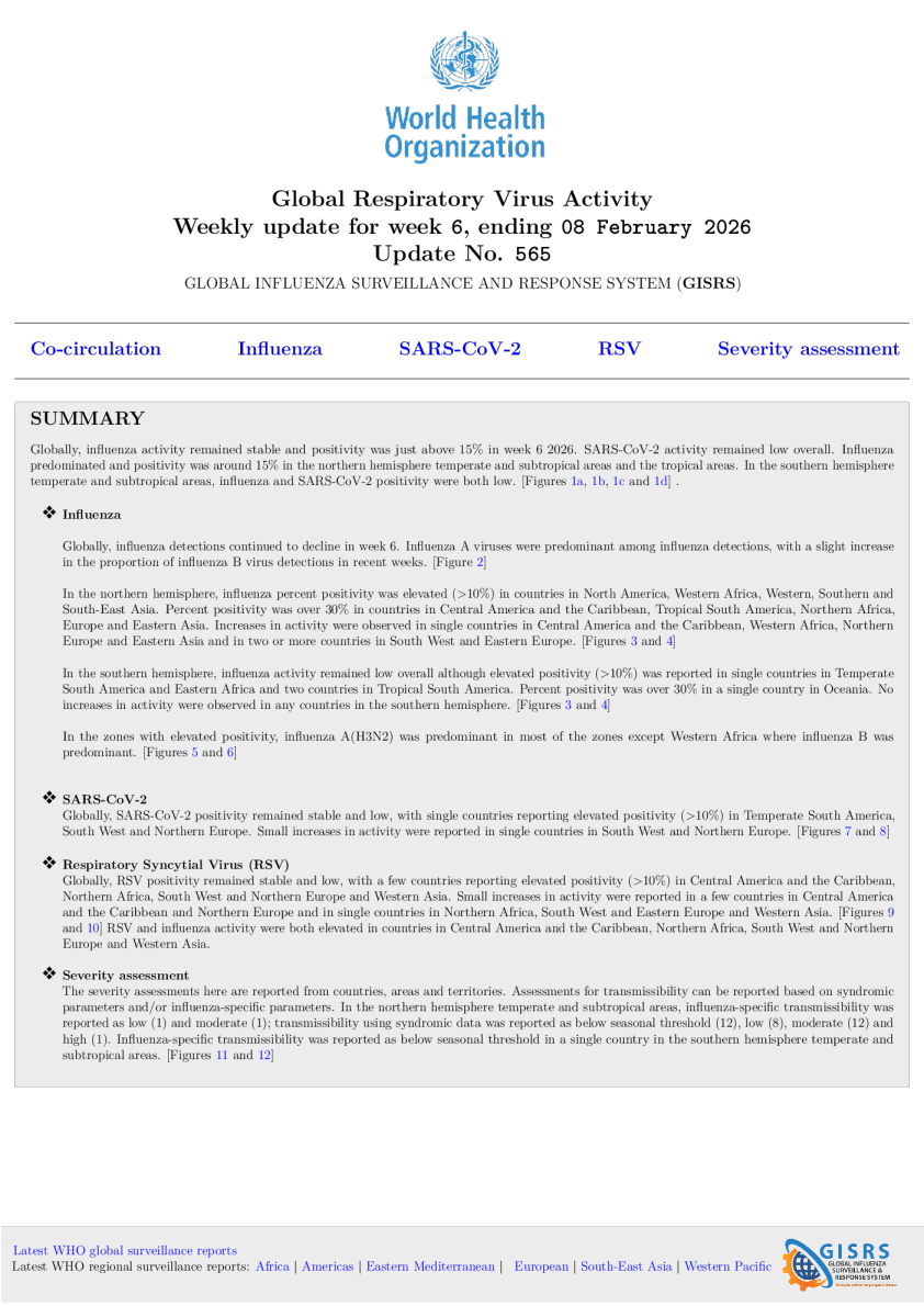 全球呼吸道病毒活动：每周更新编号565