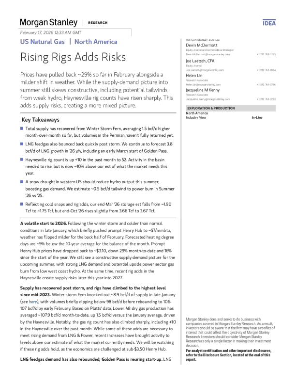美国天然气：钻机增加带来风险