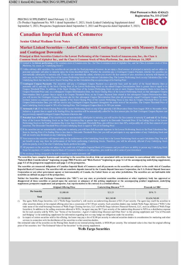 加拿大帝国商业银行美股招股说明书(2026-02-18版)