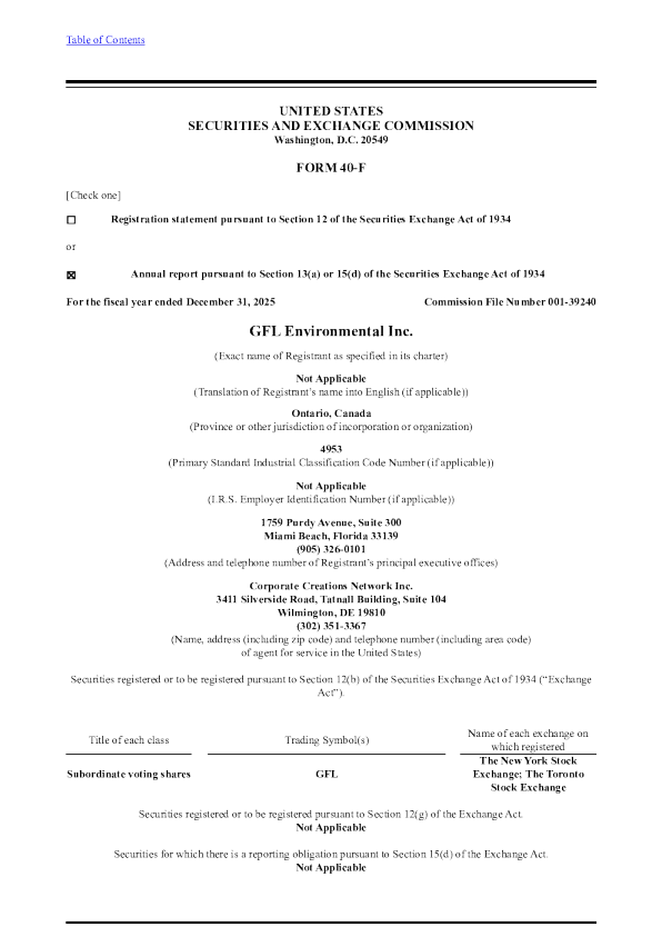 GFL Environmental Inc. 2025年度报告
