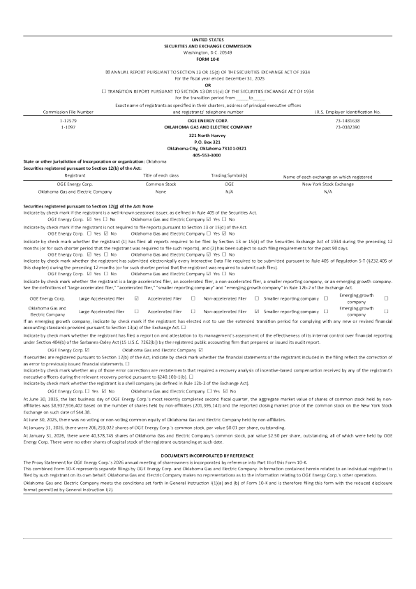 OGE Energy Corp 2025年度报告