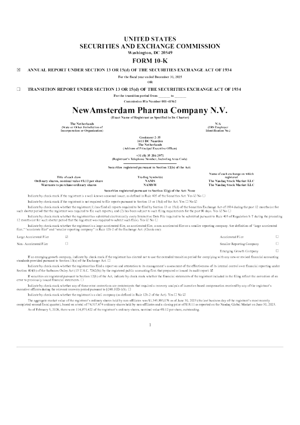 NewAmsterdam Pharma Co NV 2025年度报告