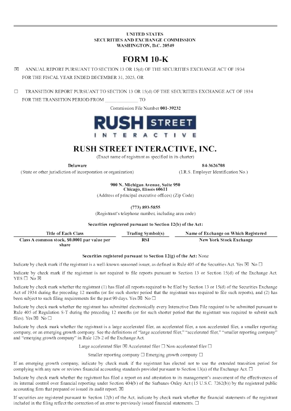 Rush Street Interactive Inc-A 2025年度报告