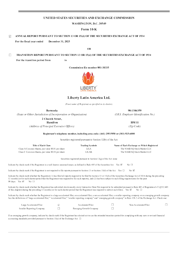 Liberty Latin America Ltd-A 2025年度报告