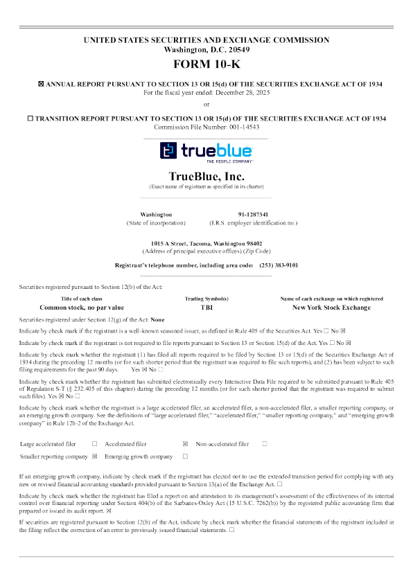 TrueBlue Inc 2025年度报告
