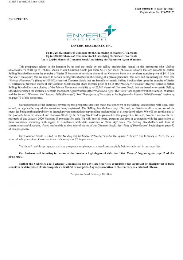Enveric Biosciences Inc美股招股说明书(2026-02-18版)