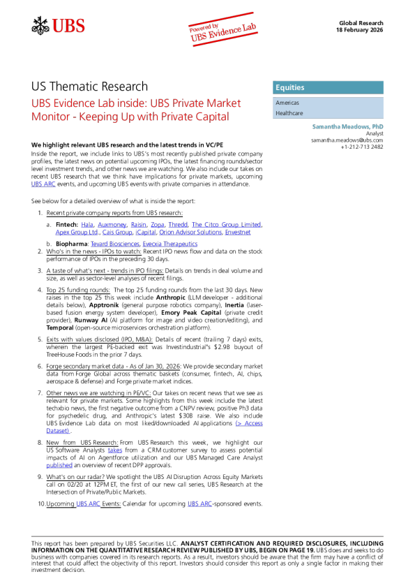 瑞银私人市场监测 - 紧跟私人资本