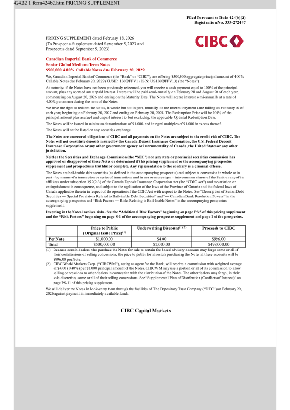 加拿大帝国商业银行美股招股说明书(2026-02-19版)