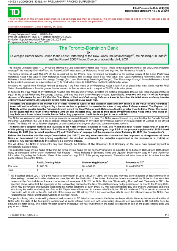 道明银行美股招股说明书(2026-02-19版)