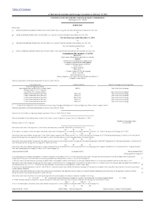RELX 2026年年度报告和过渡报告