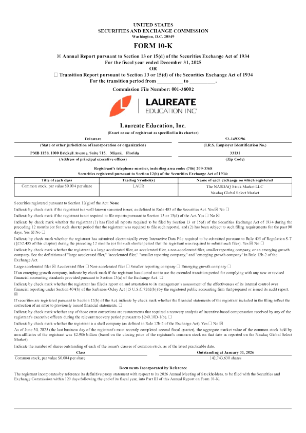 Laureate Education Inc 2025年度报告