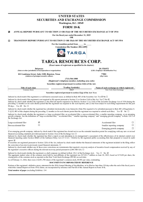 Targa Resources Corp 2025年度报告