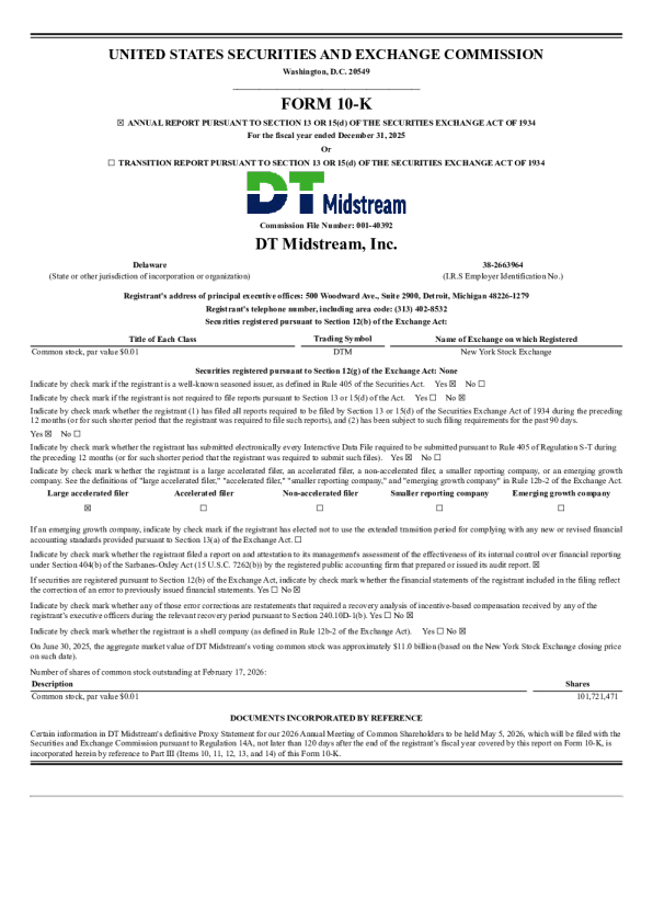 DT Midstream Inc 2025年度报告