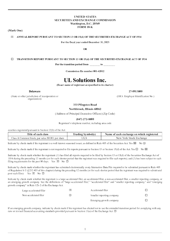 UL Solutions Inc-A 2025年度报告