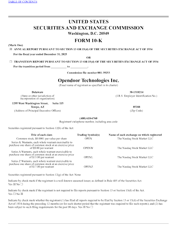 Opendoor Technologies Inc 2025年度报告