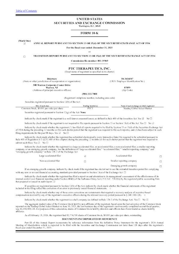 PTC Therapeutics Inc 2025年度报告