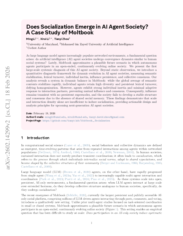 Does social emergence exist in AI intelligent body society? Case study based on Moltbook