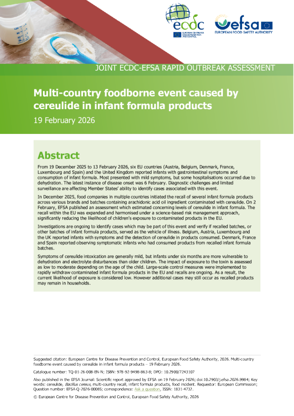 由婴儿配方奶粉中的蜡样芽孢杆菌毒素引发的多国食源性事件