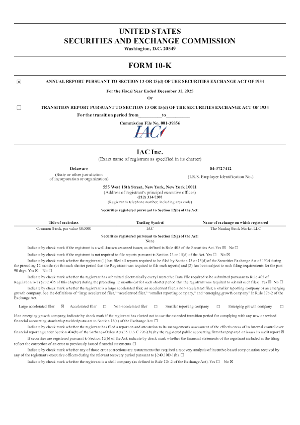 IAC Inc 2025年度报告