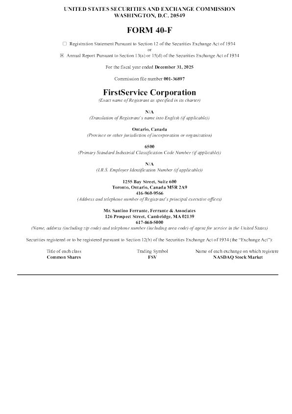 FirstService 2025年度报告